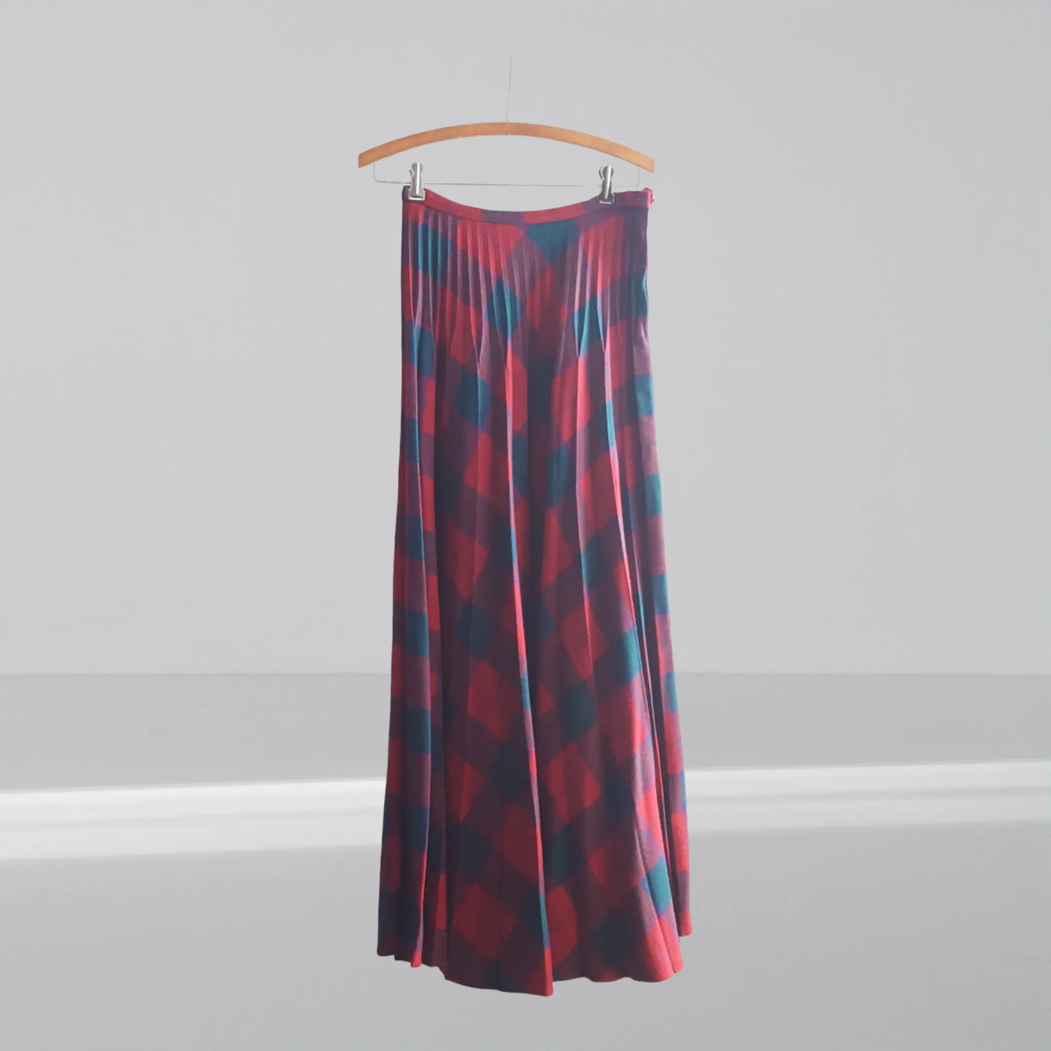Wool 1970s Red Buffalo Plaid Maxi Skirt size S